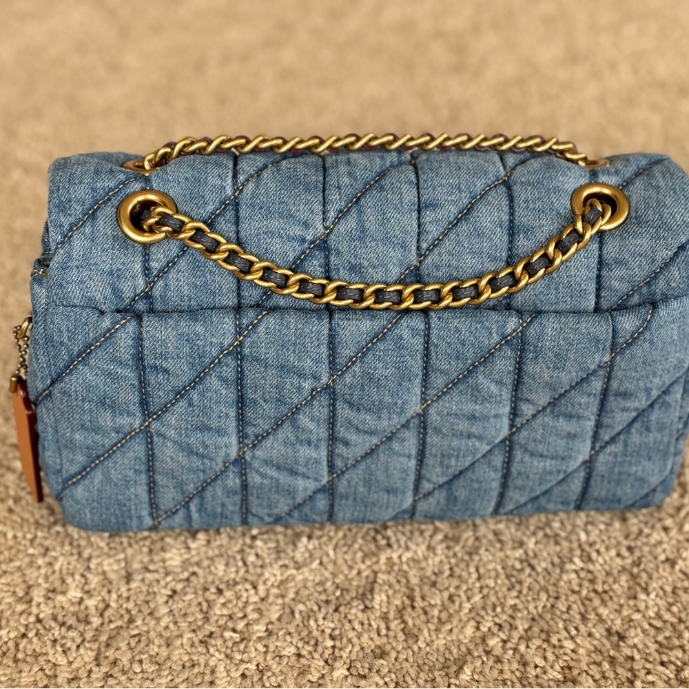 Coach Denim Quilted Tabby Shoulder Bag with Gold Chain - Picture 3 of 6